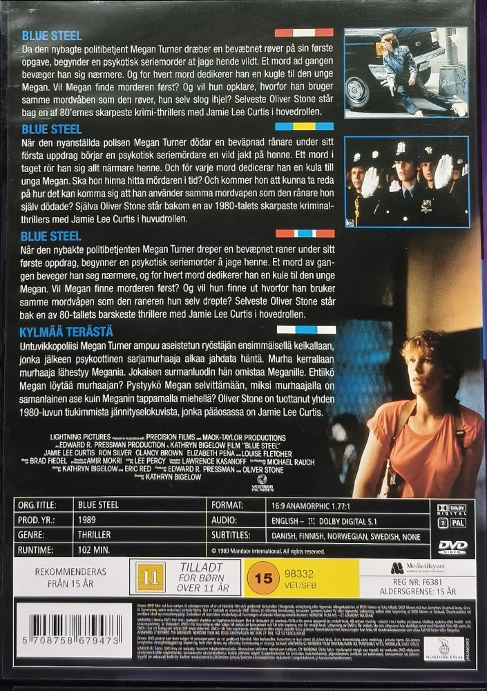 DVD) Jamie Lee Curtis: Kylmää Terästä - Blue steel (1989)