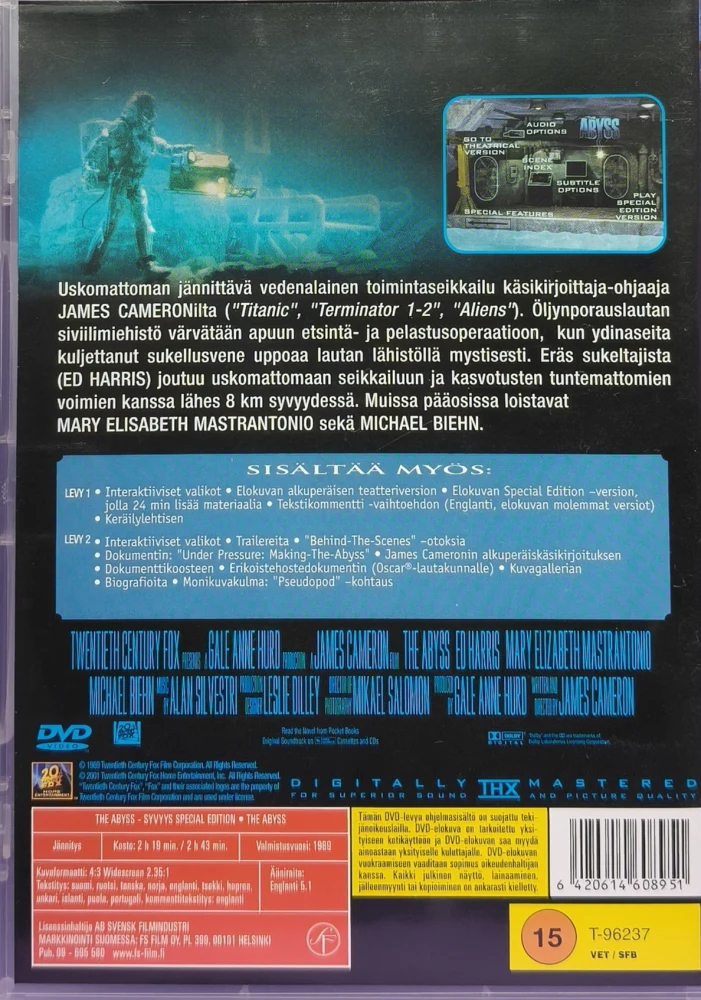 2 DVD) James Cameron: The Abyss - Syvyys (1989) SUOMIKANNET