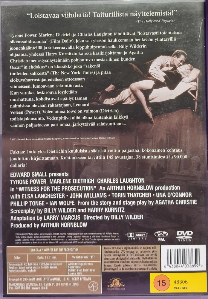 DVD) Billy Wilder: Todistaja (1957) SUOMIKANNET