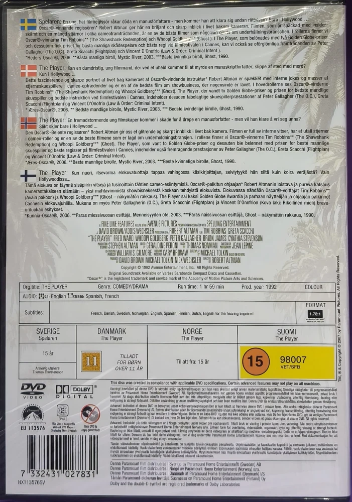 UUSI (DVD) Tim Robbins: The Player - Pelimies (1992)