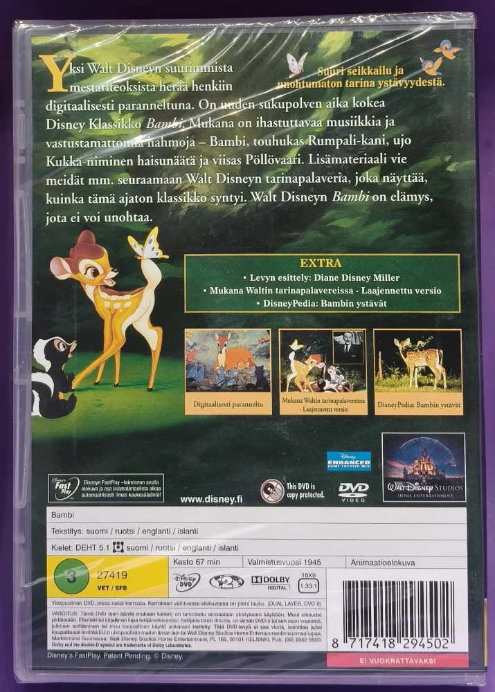 UUSI (DVD) Walt Disney Klassikko 5. Bambi (1942)