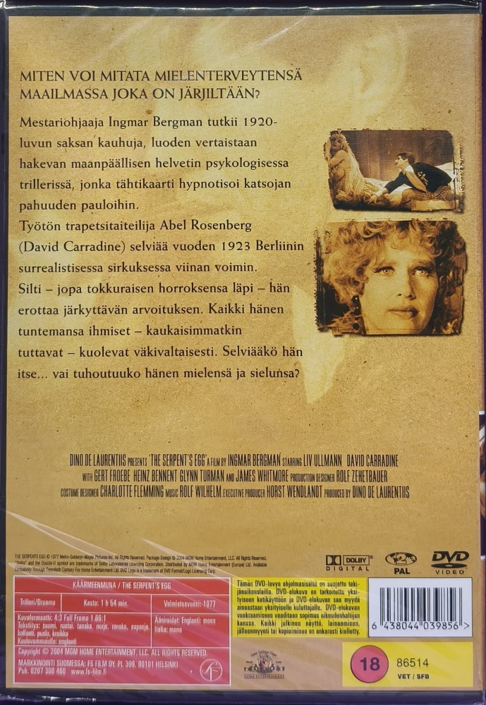 UUSI (DVD) Ingmar Bergman: Käärmeenmuna (1977)