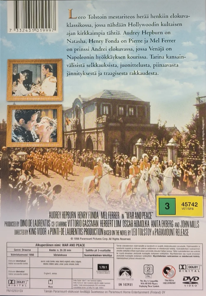 DVD) Audrey Hepburn: Sota ja rauha (1956) SUOMIKANNET