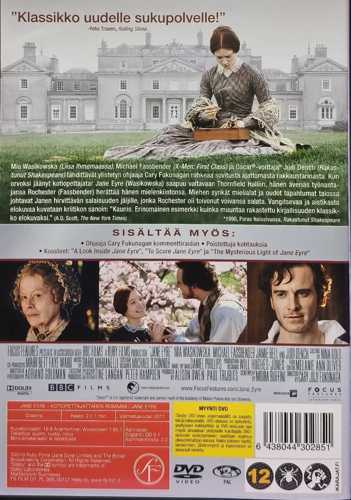 DVD) Jane Eyre - Kotiopettajattaren Romaani (2011) Mia Wasikowska