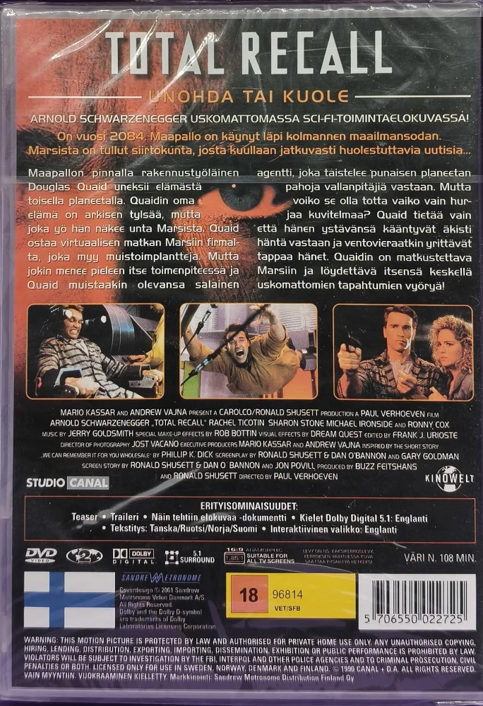 UUSI! DVD) Total Recall - unohda tai kuole (1990) SUOMIKANNET