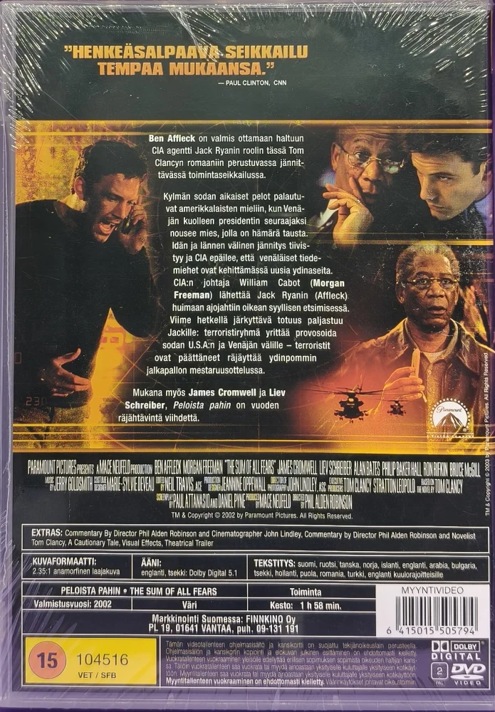 UUSI (DVD) Peloista Pahin  -  The Sum Of All Fears (2002)