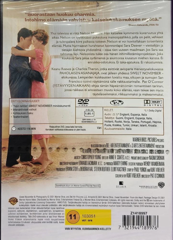 UUSI (DVD) Keanu Reeves, Charlize Theron: Sweet November (2001)