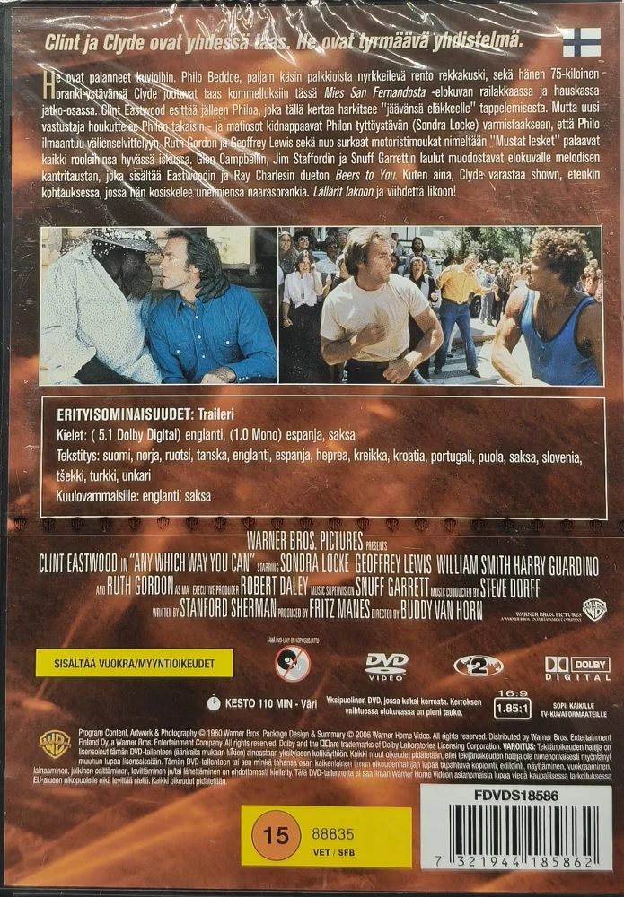 UUSI (DVD) Lällärit lakoon - Any Which Way You Can (1980) SUOMIKANNET