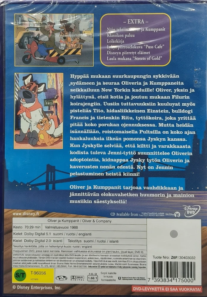 UUSI (DVD) Walt Disney Klassikko 27. - Oliver ja Kumppanit (1988)