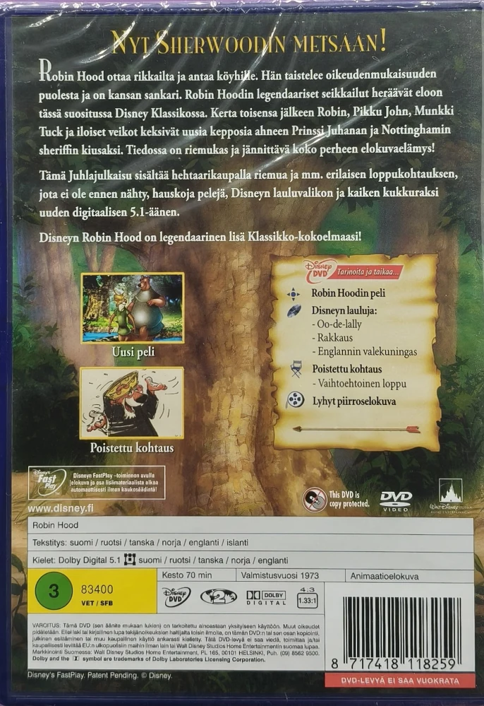 UUSI (DVD) Walt Disney Klassikko 21: Robin Hood (1973)