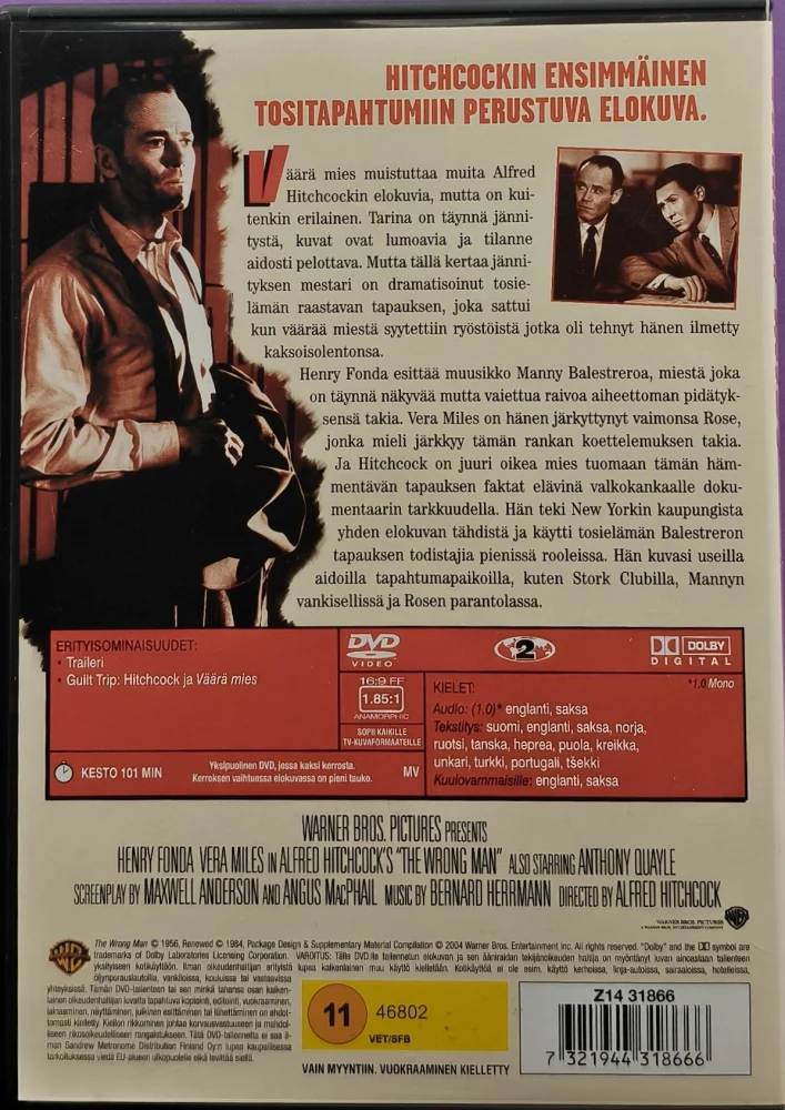 DVD) Alfred Hitchcock: Väärä mies (1956) SUOMIKANNET