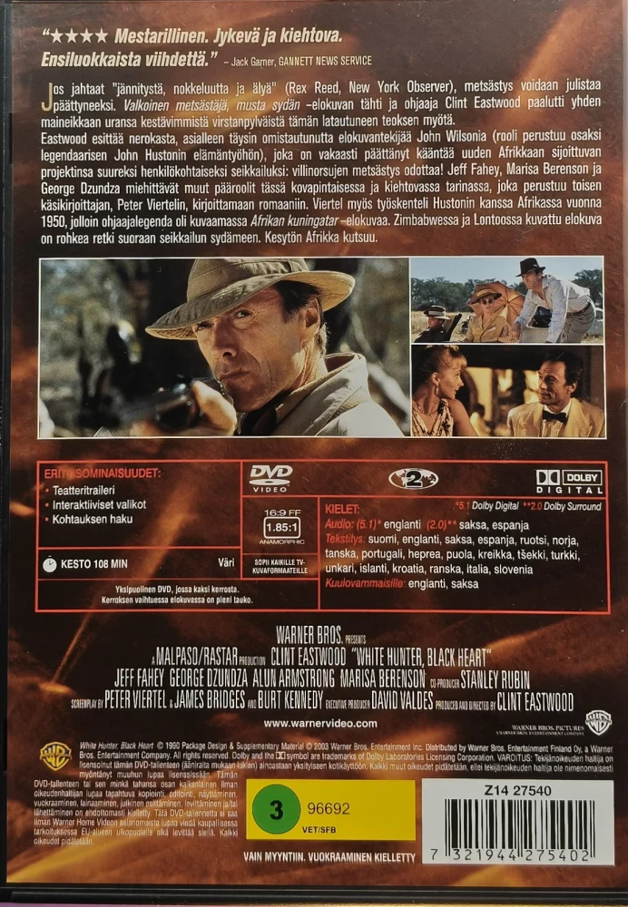 DVD) Clint Eastwood: Valkoinen Metsästäjä, Musta Sydän (1990) SUOMIKANNET