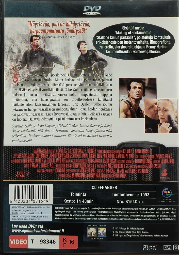DVD) Sylvester Stallone: Cliffhanger - kuilun partaalla (1993) EGMONT