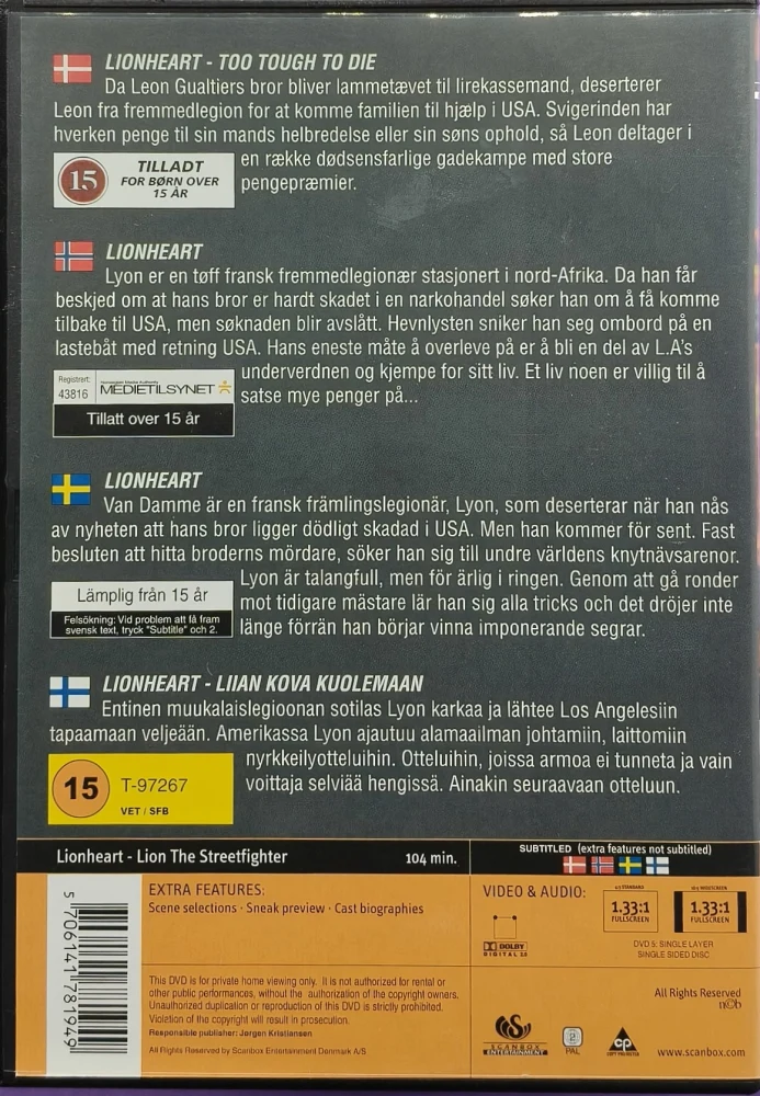 DVD) Lionheart - liian kova kuolemaan (1990) MEN OF ACTION