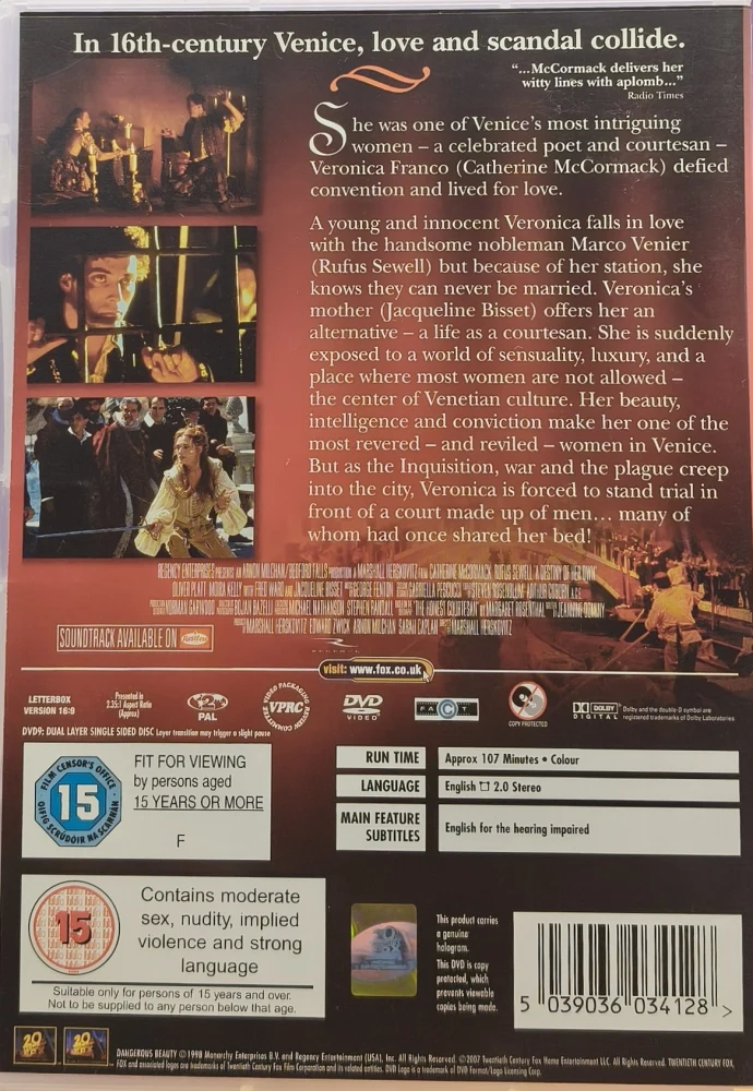 DVD) Dangerous Beauty - Vaarallinen kaunotar (1998) Catherine McCormack