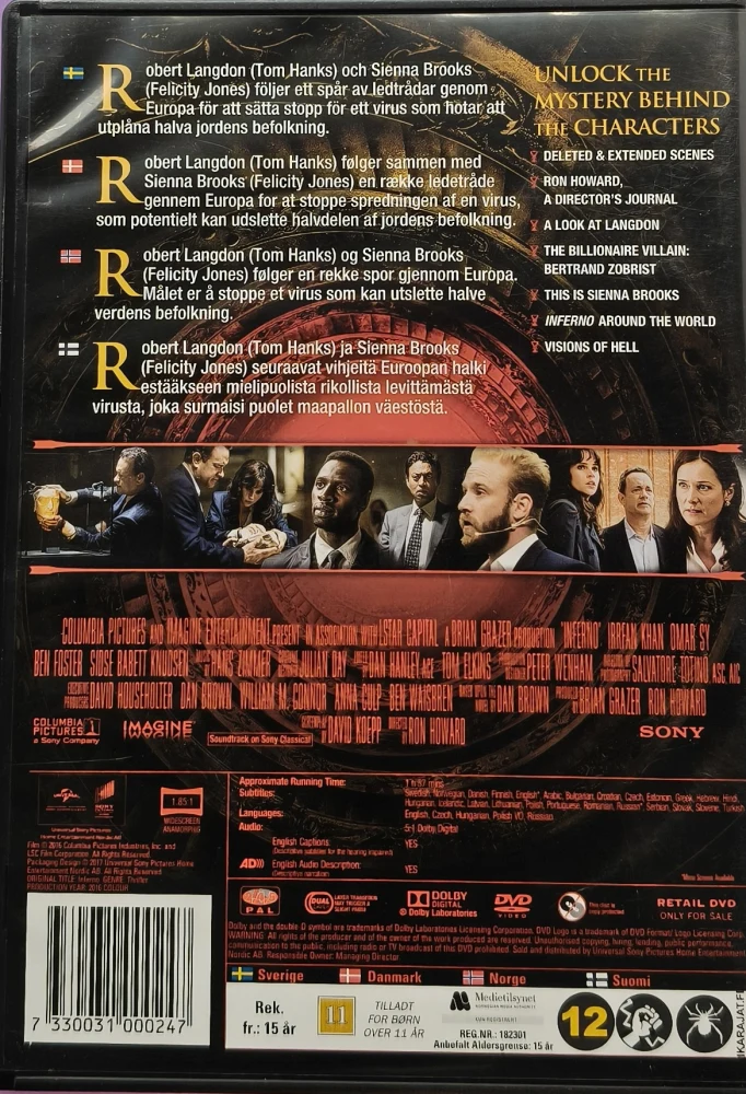 DVD) Tom Hanks: Inferno (2016) SUOMITEKSTIT