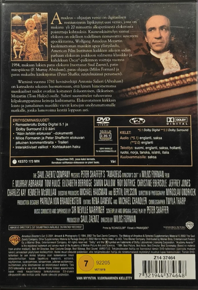 2 DVD) Amadeus - Ohjaajan versio (1984) SUOMIKANNET