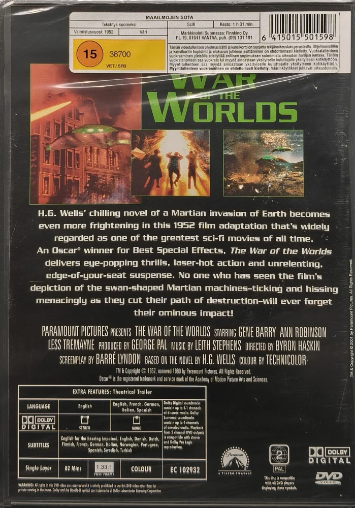 UUSI (DVD) The War of the Worlds - Maailmojen sota (1953)