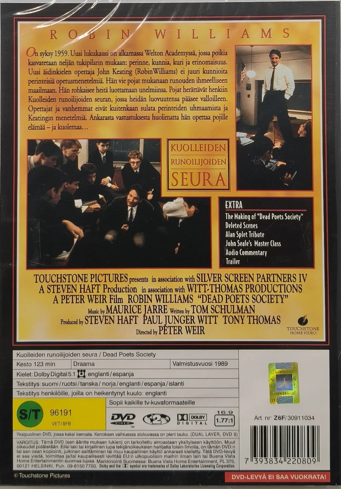 UUSI (DVD) Robin Williams: Kuolleiden Runoilijoiden Seura (1989)