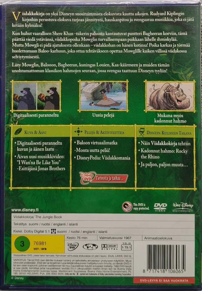 UUSI (2 DVD) Disney Klassikko 19. Viidakkokirja (1967)