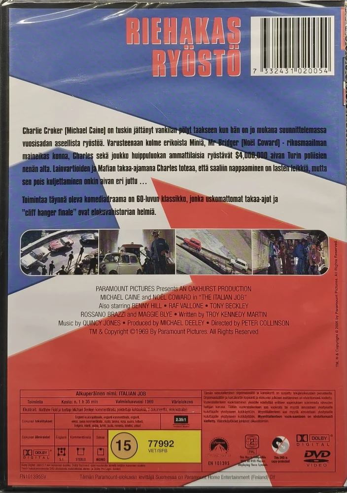 UUSI! DVD) Michael Caine: Riehakas ryöstö (1969) SUOMIKANNET