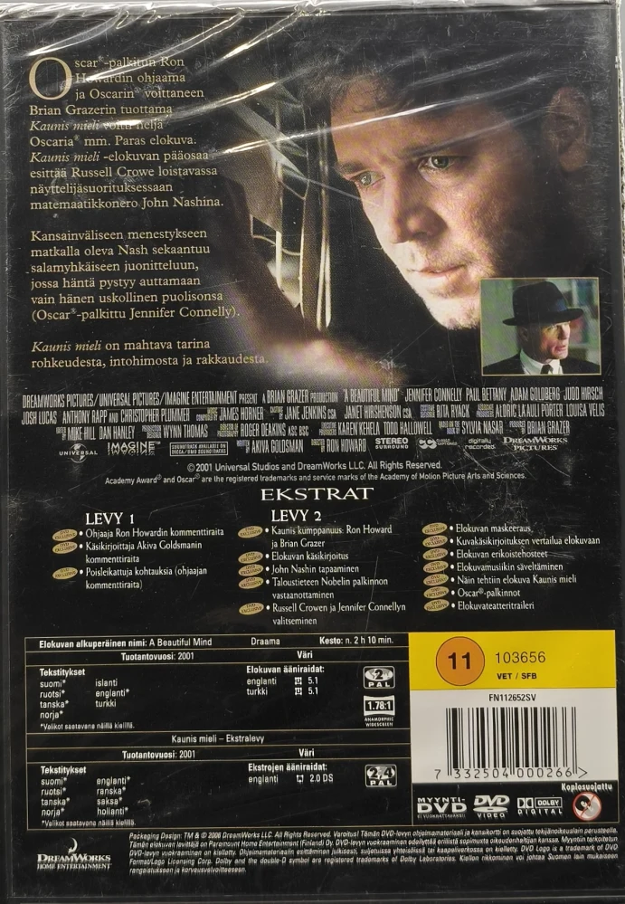 UUSI (2 DVD) Russell Crowe: Kaunis Mieli (2001) SUOMIKANNET