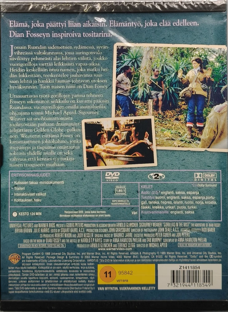 DVD) Sigourney Weaver: Sumuisten vuorten gorillat (1988) SUOMIKANNET