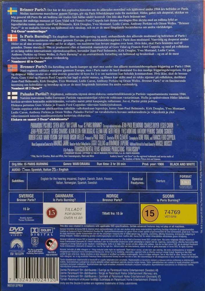 DVD) Is Paris Burning - Palaako Pariisi ? (1966) SUOMITEKSTIT