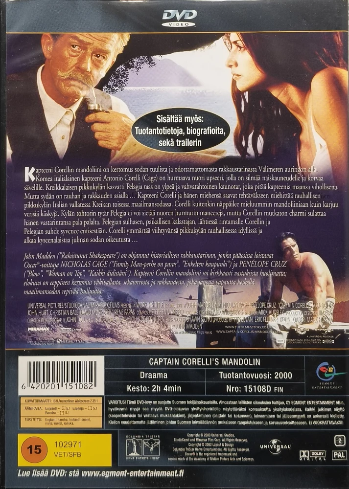 DVD) Nicolas Cage: Kapteeni Corellin mandoliini (2001) Egmont