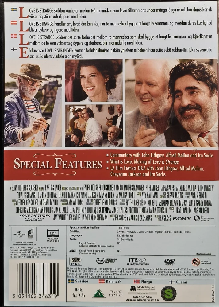DVD) Love Is Strange (2014) John Lithgow, Marisa Tomei