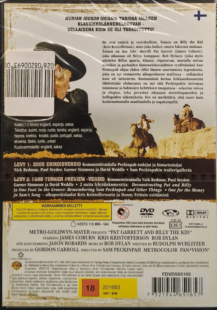 UUSI (2 DVD) Sam Peckinpah: Pat Garrett ja Billy the Kid (1973) SUOMIKANNET