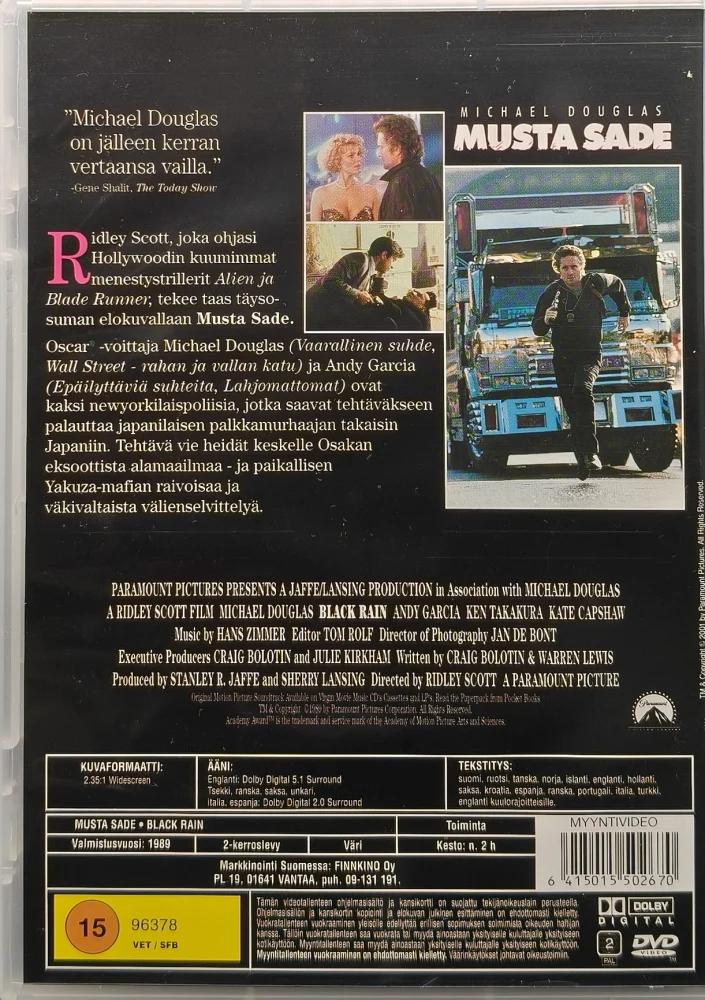 DVD) Michael Douglas: Musta sade - Black Rain (1989) SUOMIKANNET