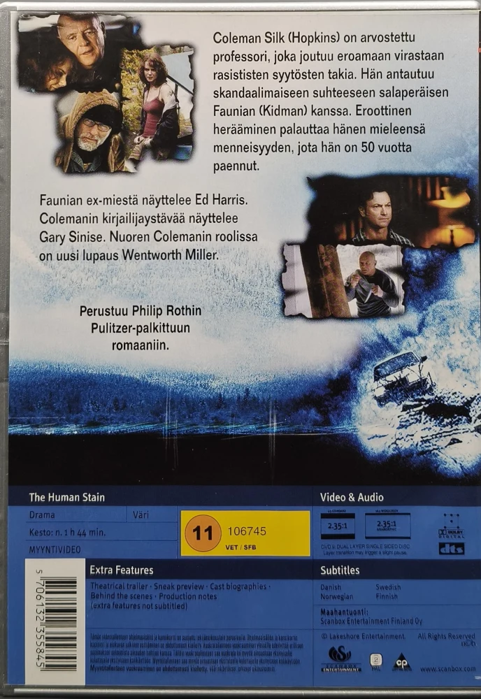 DVD) Nicole Kidman, Anthony Hopkins: Ihmisen Tahra (2003) SUOMIKANNET