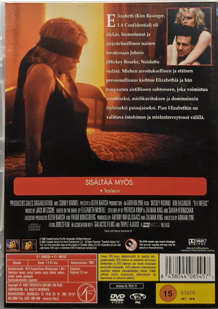 DVD) Kim Basinger, Mickey Rourke: 9½ viikkoa (1986) SUOMIKANNET
