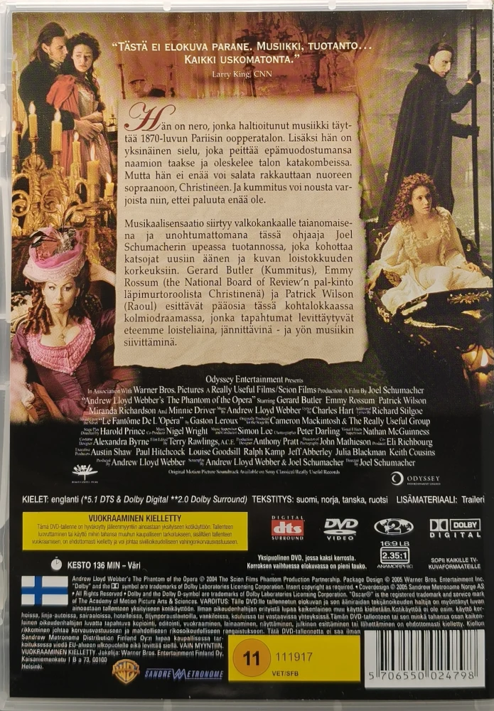 DVD)  Gerard Butler: Oopperan kummitus / The Phantom of the Opera (2004)