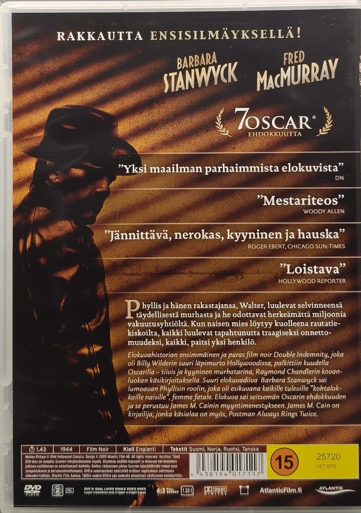 DVD) Billy Wilder: Nainen ilman omaatuntoa (1944) SUOMIKANNET