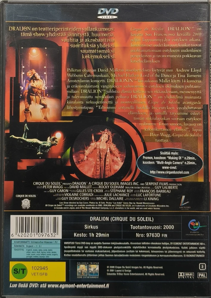 DVD) Cirque Du Soleil presents Dralion - Aurinkosirkus (2000) EGMONT
