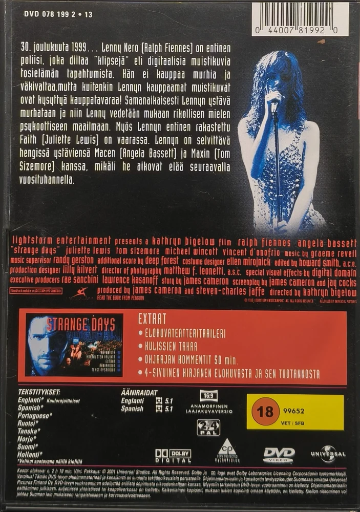 DVD) Ralph Fiennes: Strange Days (1995) SUOMIKANNET
