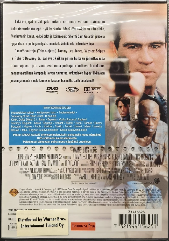 UUSI (DVD) Tommy Lee Jones: Takaa-ajajat - U.S. Marshals (1998)