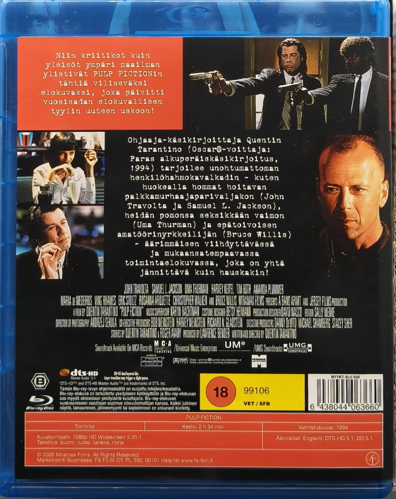 BLU-RAY) Quentin Tarantino: Pulp Fiction (1994) SUOMIKANNET