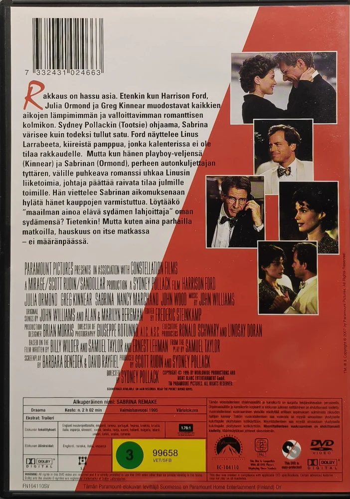 DVD) HARRISON FORD: Sabrina (1995) SUOMIKANNET