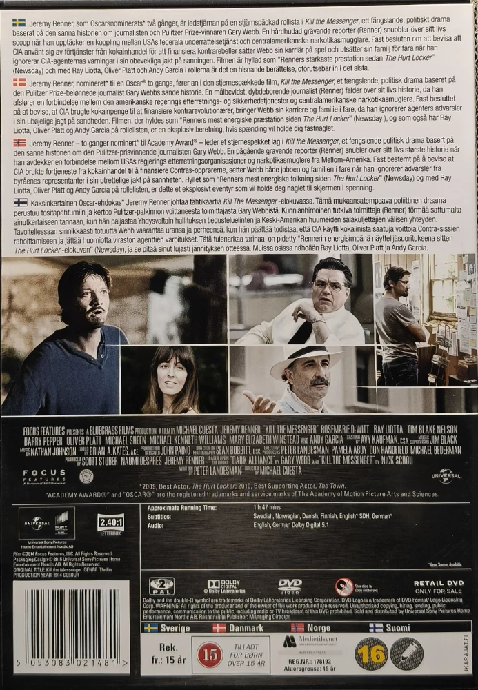 DVD) Jeremy Renner: Kill The Messenger (2014)