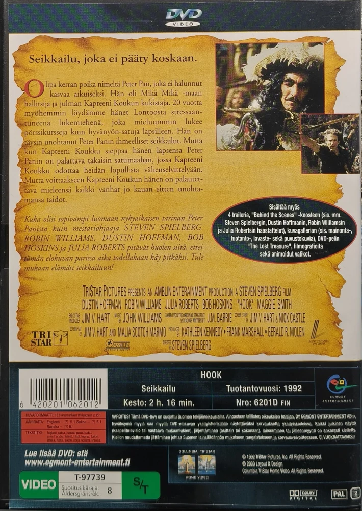 DVD) Robin Williams: Hook - Kapteeni koukku (1992) SUOMIKANNET - EGMONT