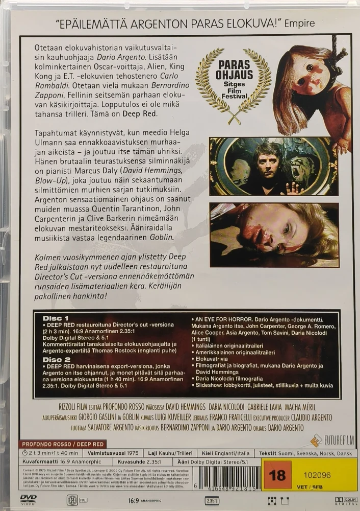 2 DVD) Dario Argento: Verenpunainen kauhu (1975) SUOMIKANNET