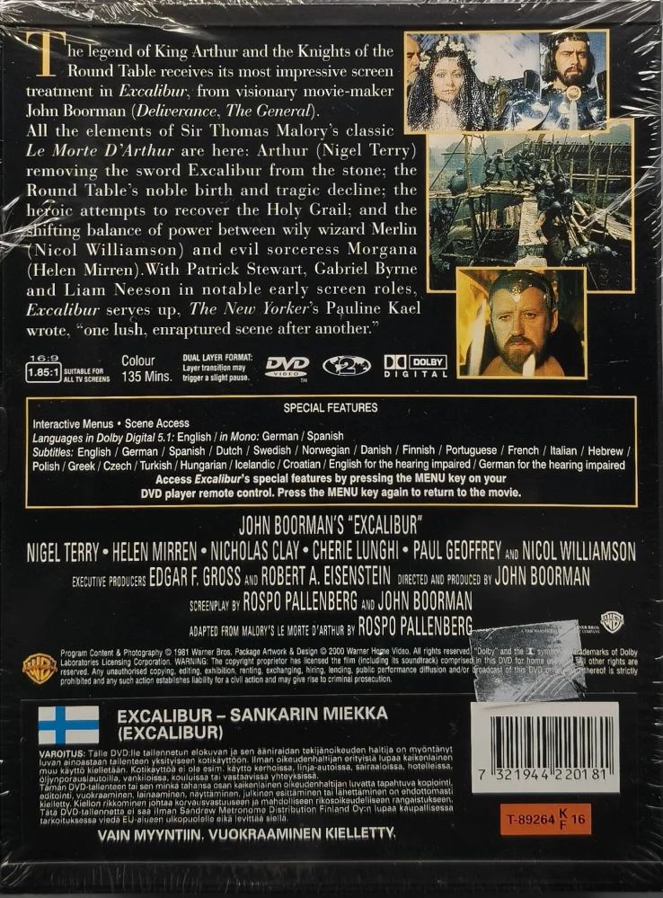 UUSI (DVD) Excalibur - sankarin miekka (1981) SUOMITEKSTIT