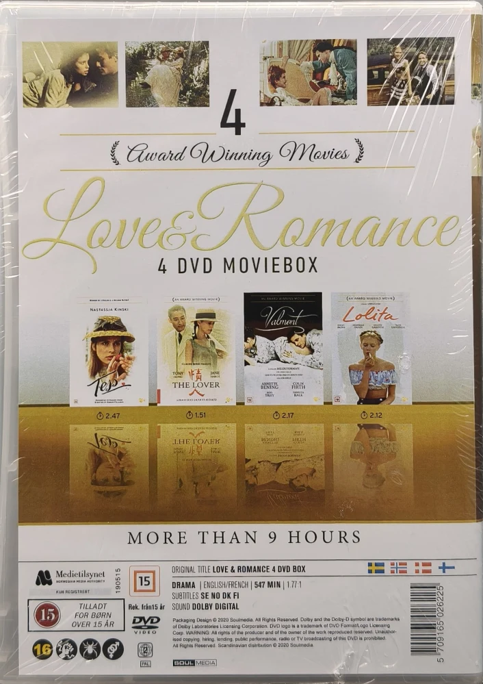 UUSI (4 DVD BOKSI) Lolita, Rakastaja, Tess & Valmont