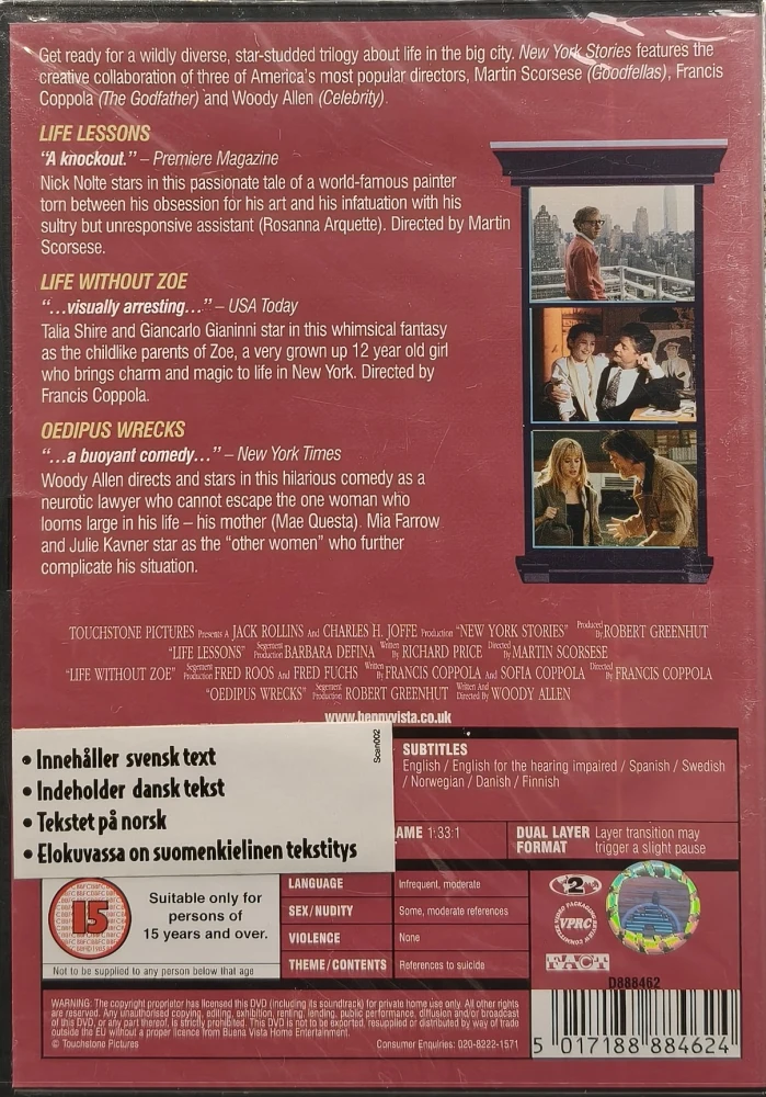 UUSI (DVD) New York Stories (1989) SUOMITEKSTIT