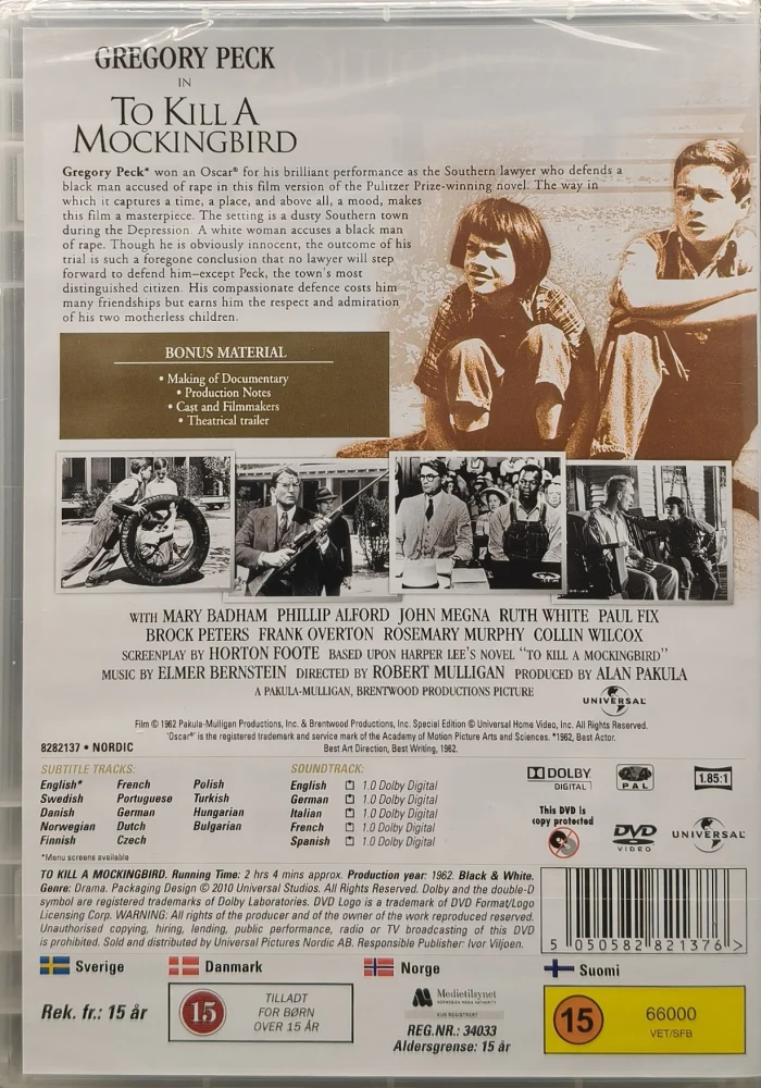 UUSI (DVD) Gregory Peck: Kuin Surmaisi Satakielen (1962)