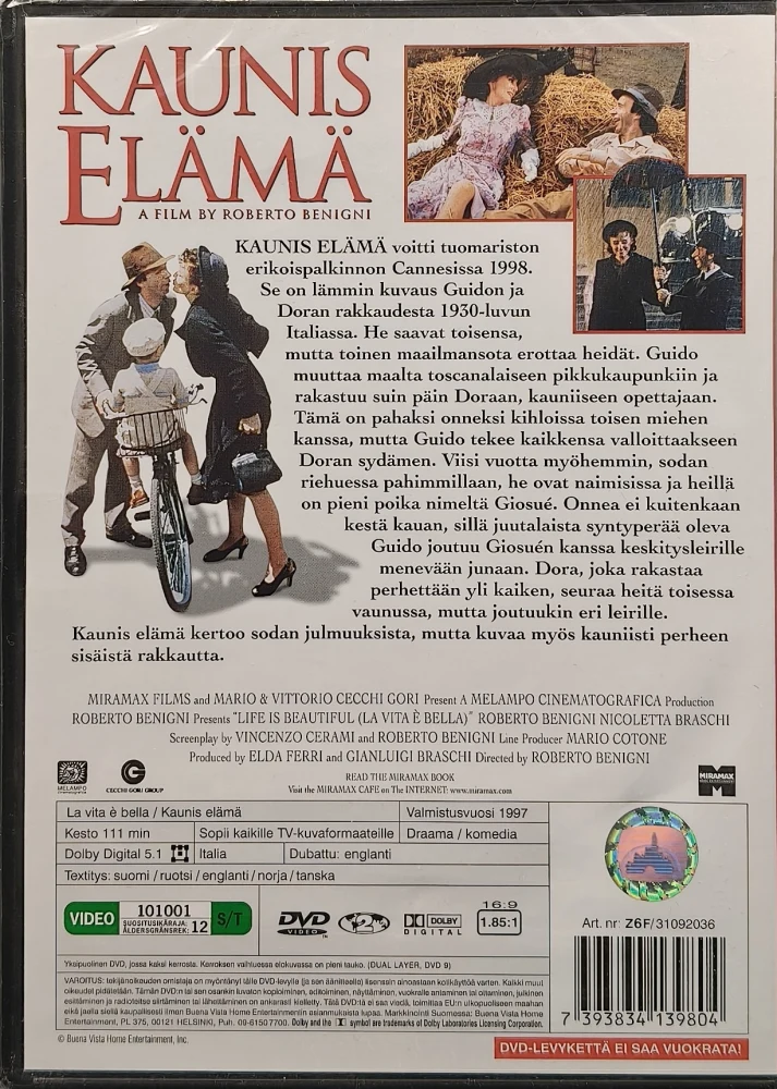 UUSI (DVD) Roberto Benigni: Kaunis elämä - Life is beautiful (1997)
