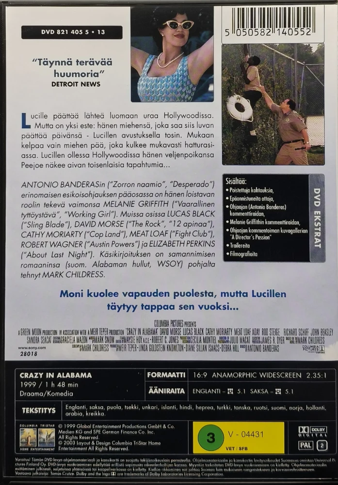 DVD) Melanie Griffith: Crazy In Alabama (1999) SUOMIKANNET